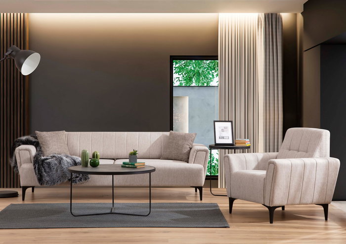 Atelier Del Sofa Hamlet Sofá-Cama 3 Plazas Beige con estructura de Madera de Haya y tapizado de Poliéster, 206x145x43cm